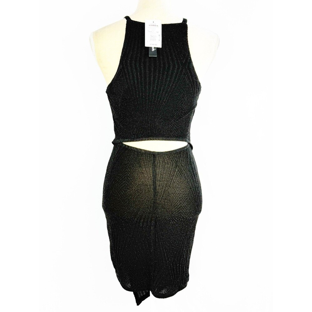 Speechless Black Bodycon Dress Small NWT Cutout Back Glitter Knit Sheer Hem - Picture 3 of 16